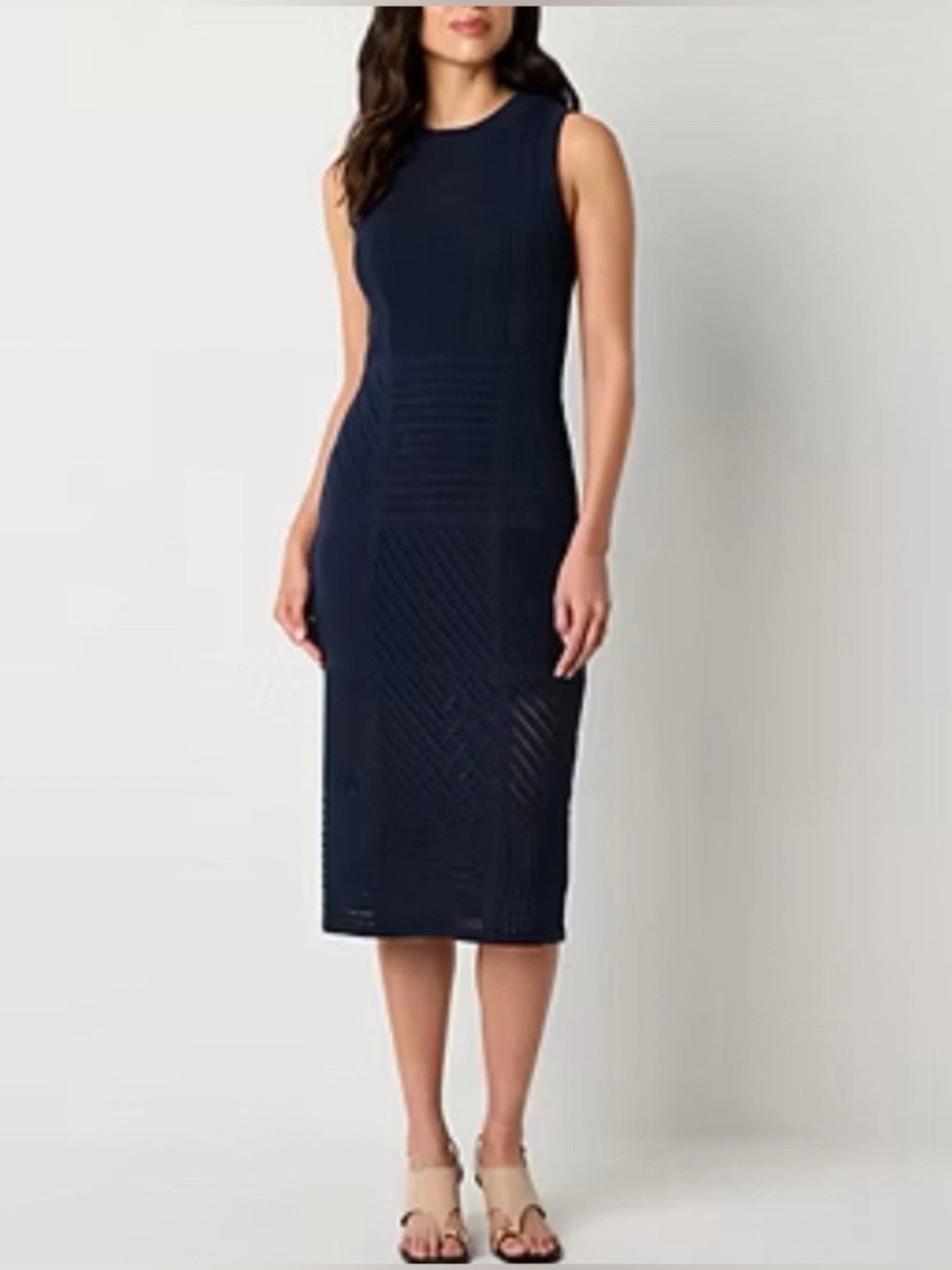 Worthington Women's Sz PXL Navy Blue Sleeveless Midi Sweater Shift Dress